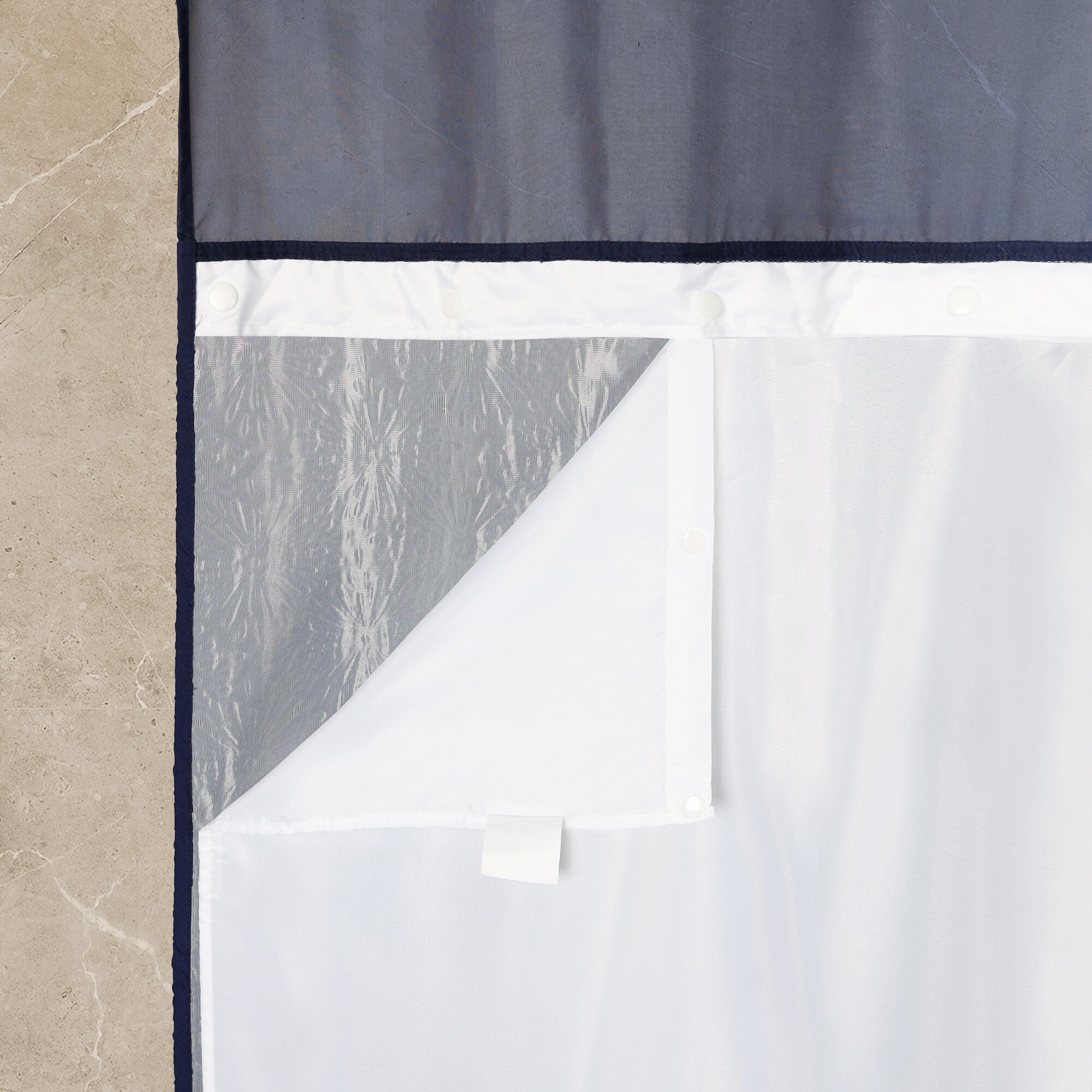 Starburst Crinkle Shower Curtain with Snap-in Liner, Hooks Included, NAVY, alternate image number 5