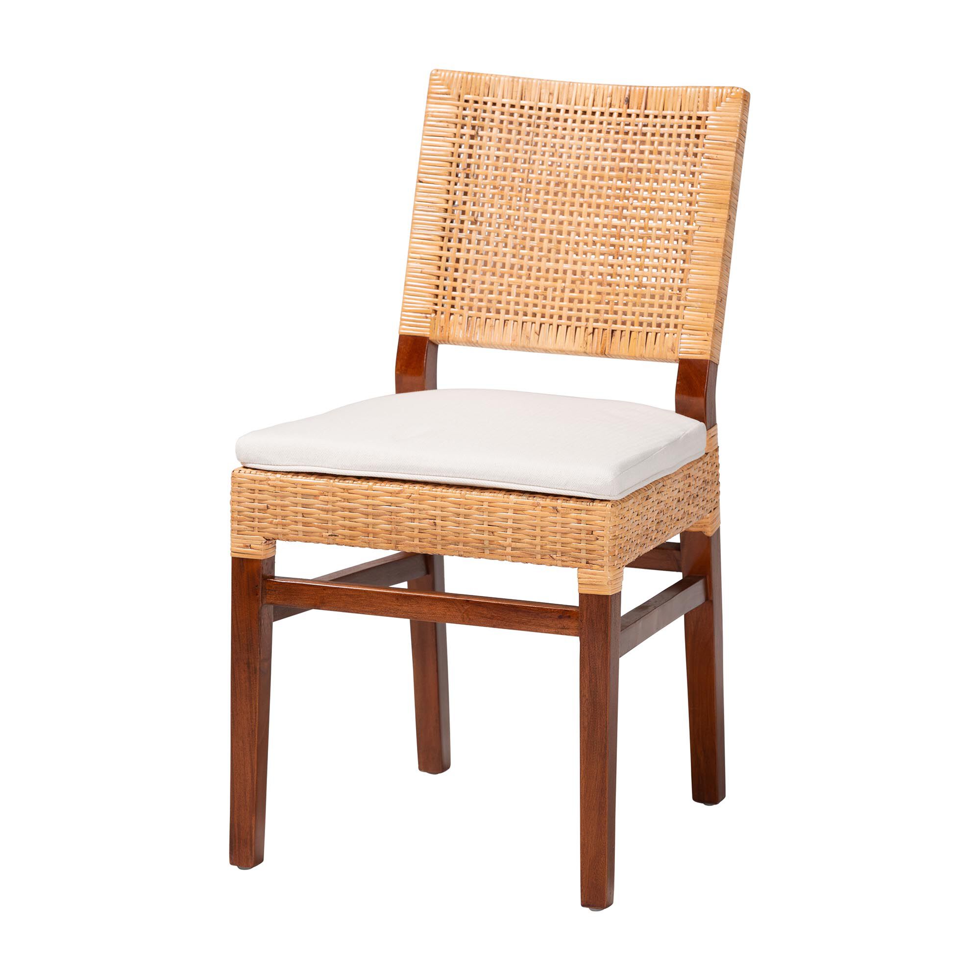 Lesia Natural Rattan Dining Chair with Cushion, BROWN, alternate image number 1