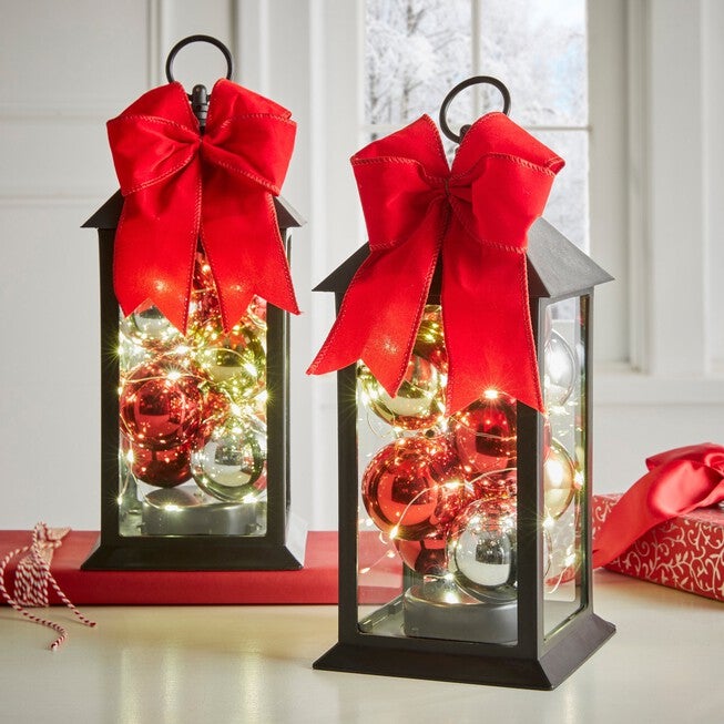 12 inchesH LED Ornament Lanterns, Set of 2, BLACK, hi-res image number 0