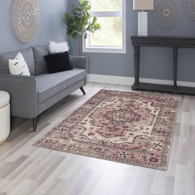 Washable Marcie Ivory/Pink Rug, , alternate image number 5