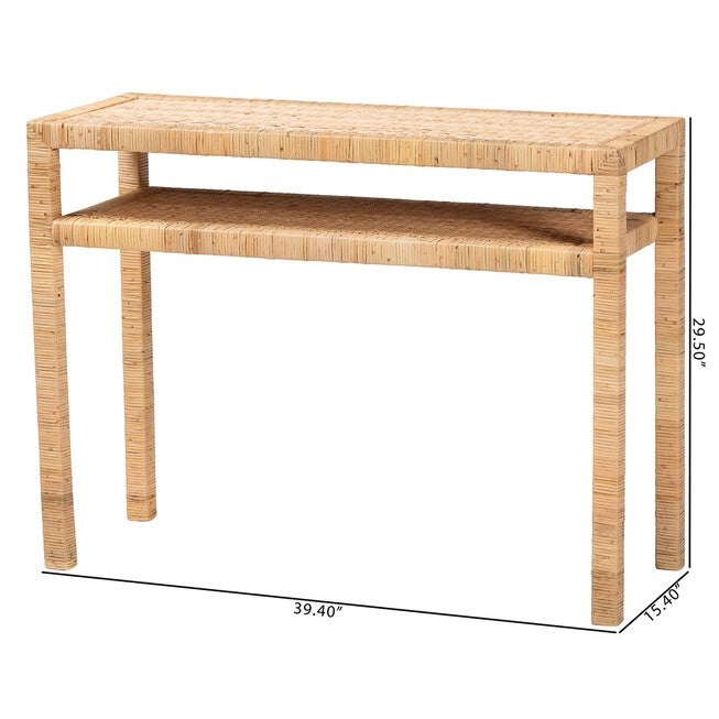 Kalimantan Bohemian Light Honey Rattan And Acacia Wood Console Table, , alternate image number null