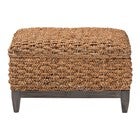 Handwoven seagrass square storage ottoman with dark tapered legs