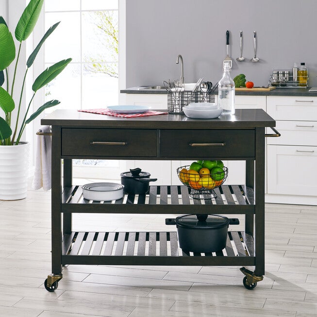 Havelock Modern Farmhouse Rolling Kitchen Island, BLACK, hi-res image number 0