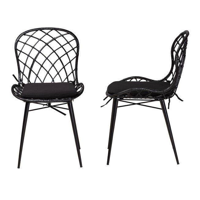 Sabelle Modern Bohemian Black Finished Rattan And Metal Dining Chair, , alternate image number 2
