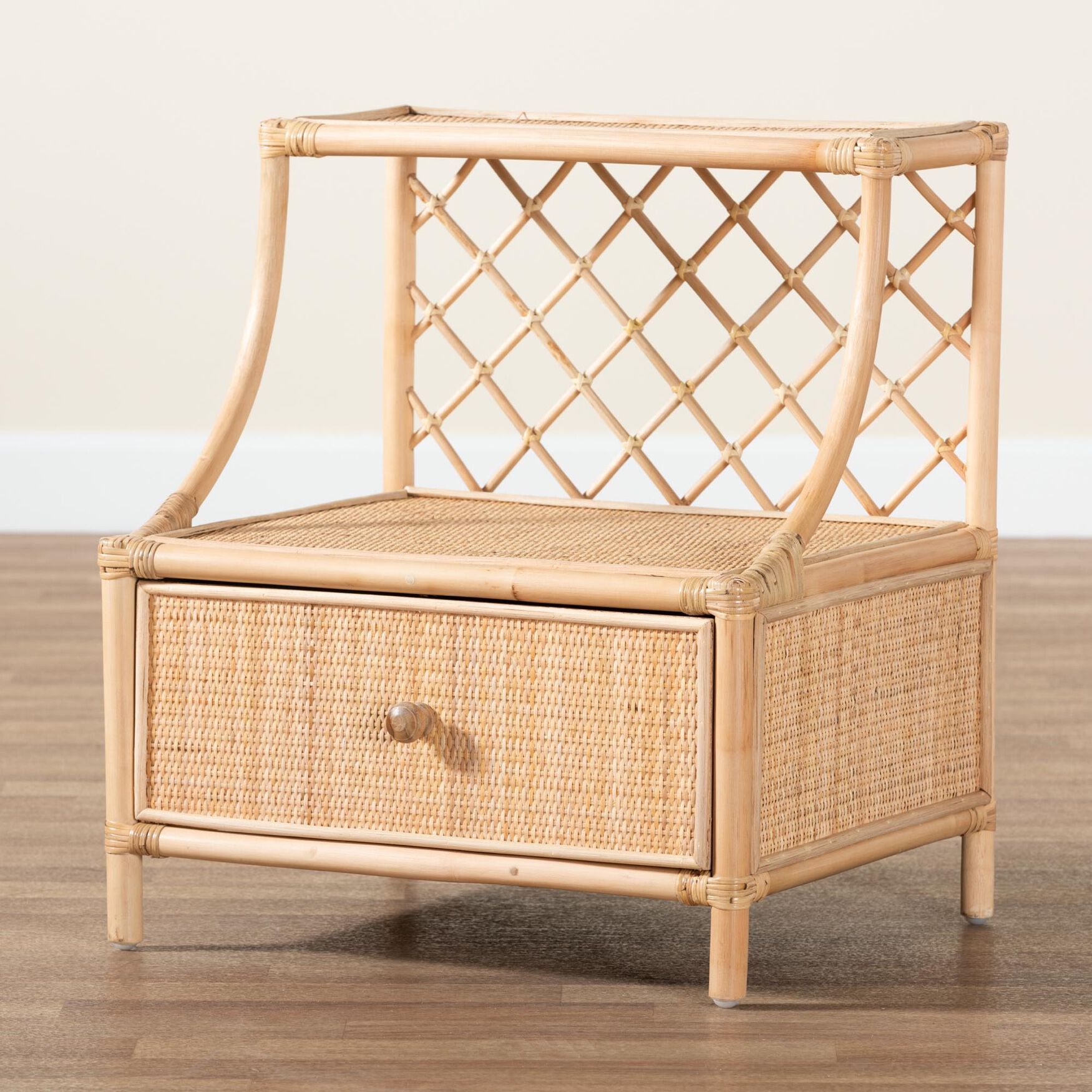 Lalo Modern Bohemian Natural Brown Rattan 1-Drawer Nightstand, , alternate image number 8