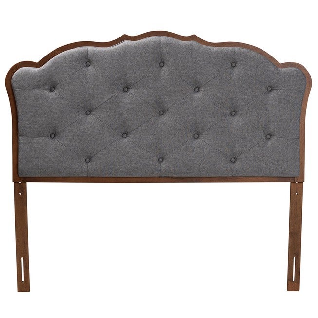 Leandra Classic And Traditional Grey Fabric And Walnut Brown Finished Wood Queen Size Headboard, , on-hover image number null