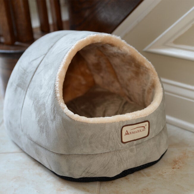 Faux Suede, Faux Fur Pet Cat Dog Cave Pet Bed, Sage Green/ Beige, , alternate image number 3