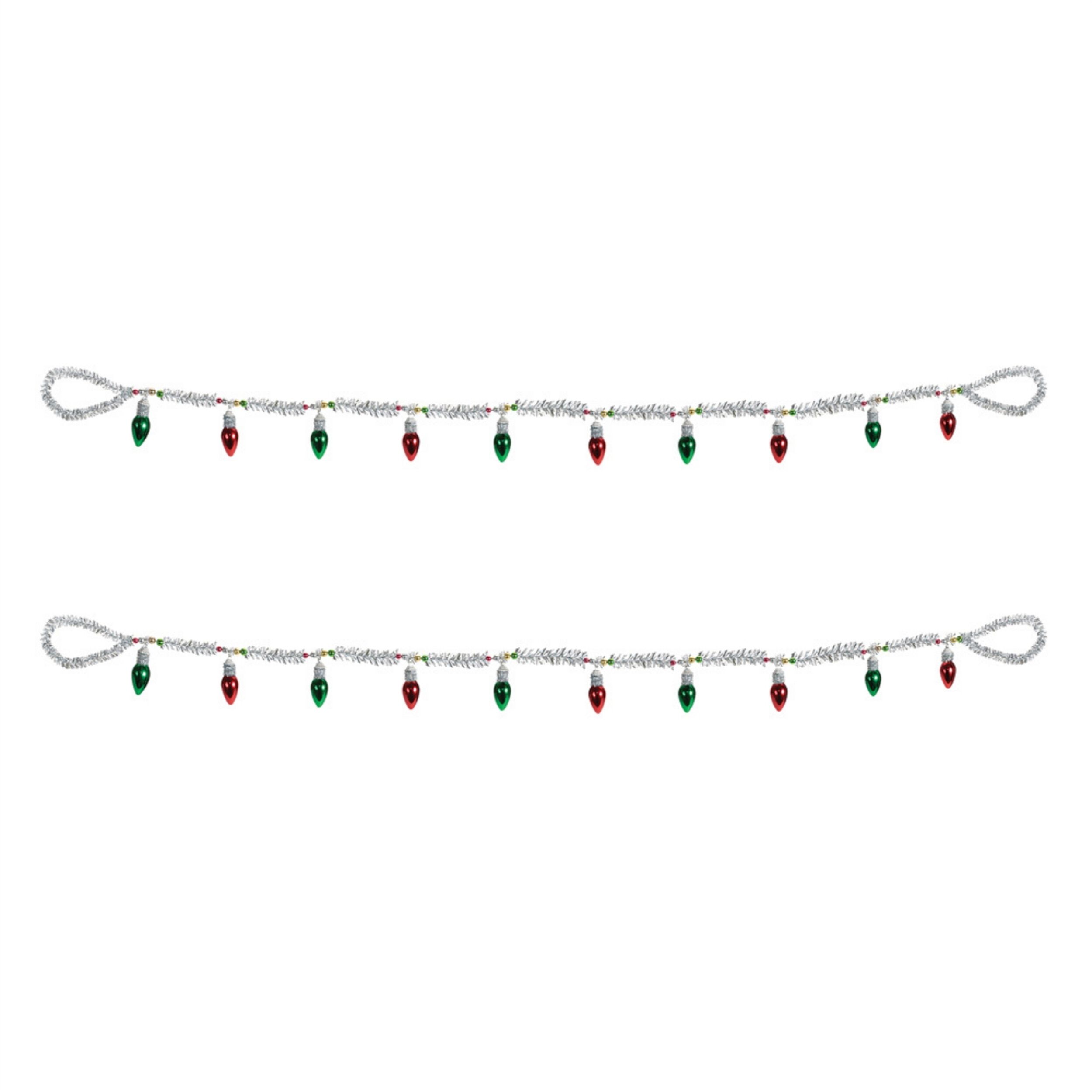 Vintage Light Bulb Tinsel Garland (Set of 2), RED GREEN SILVER, alternate image number 2