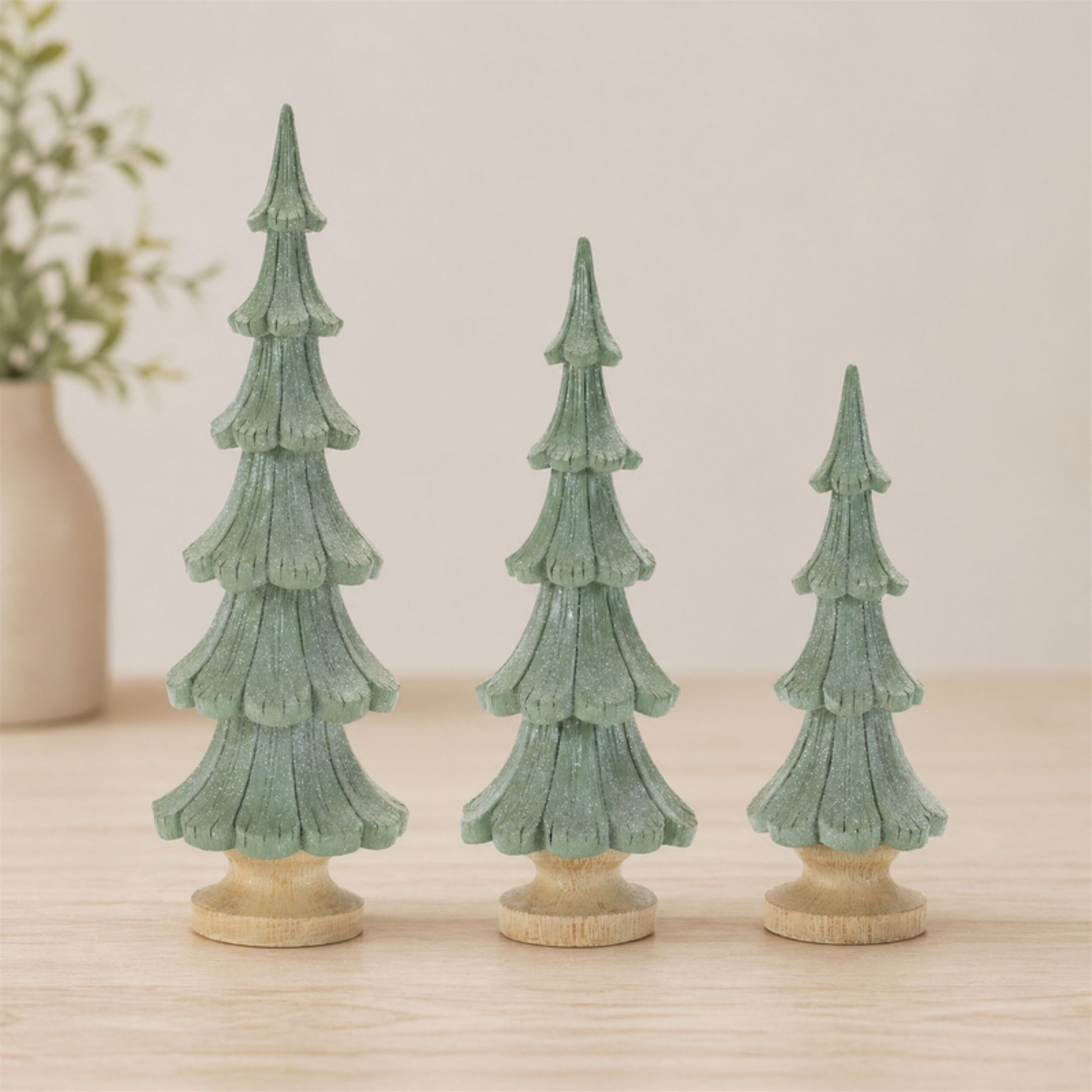 Glittered Pine Tree (Set of 3), GREEN BEIGE, alternate image number 2