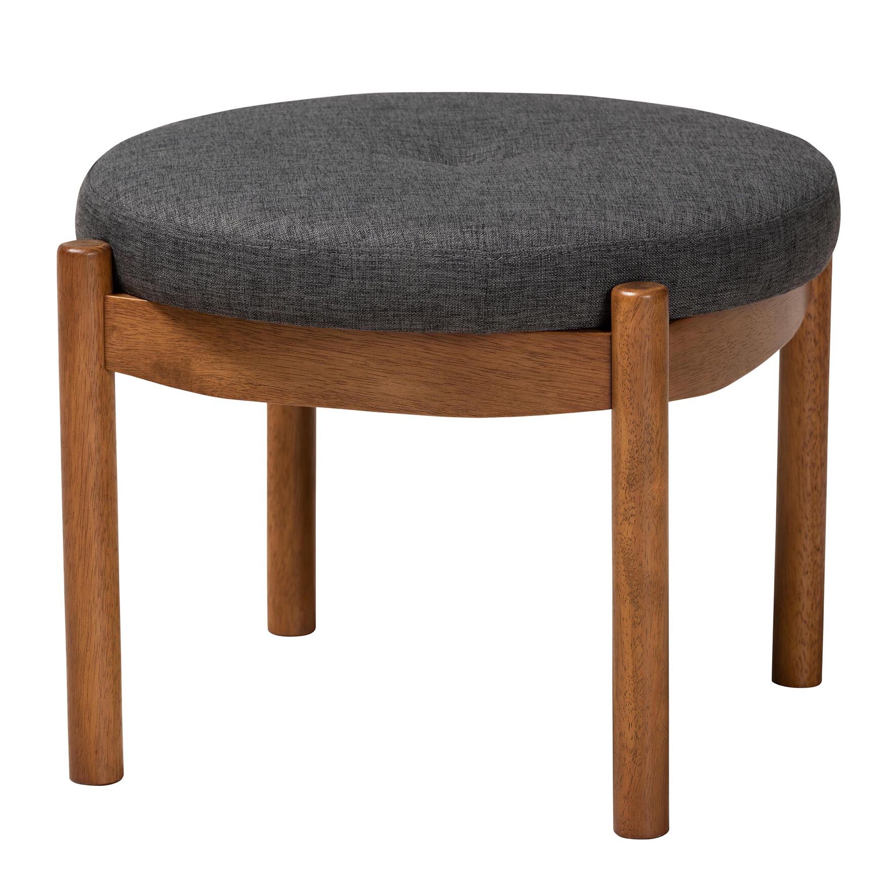 Iliana Japandi Dark Grey Fabric And Walnut Brown Finished Wood Ottoman Footstool, DARK GREY WALNUT BROWN, hi-res image number 0