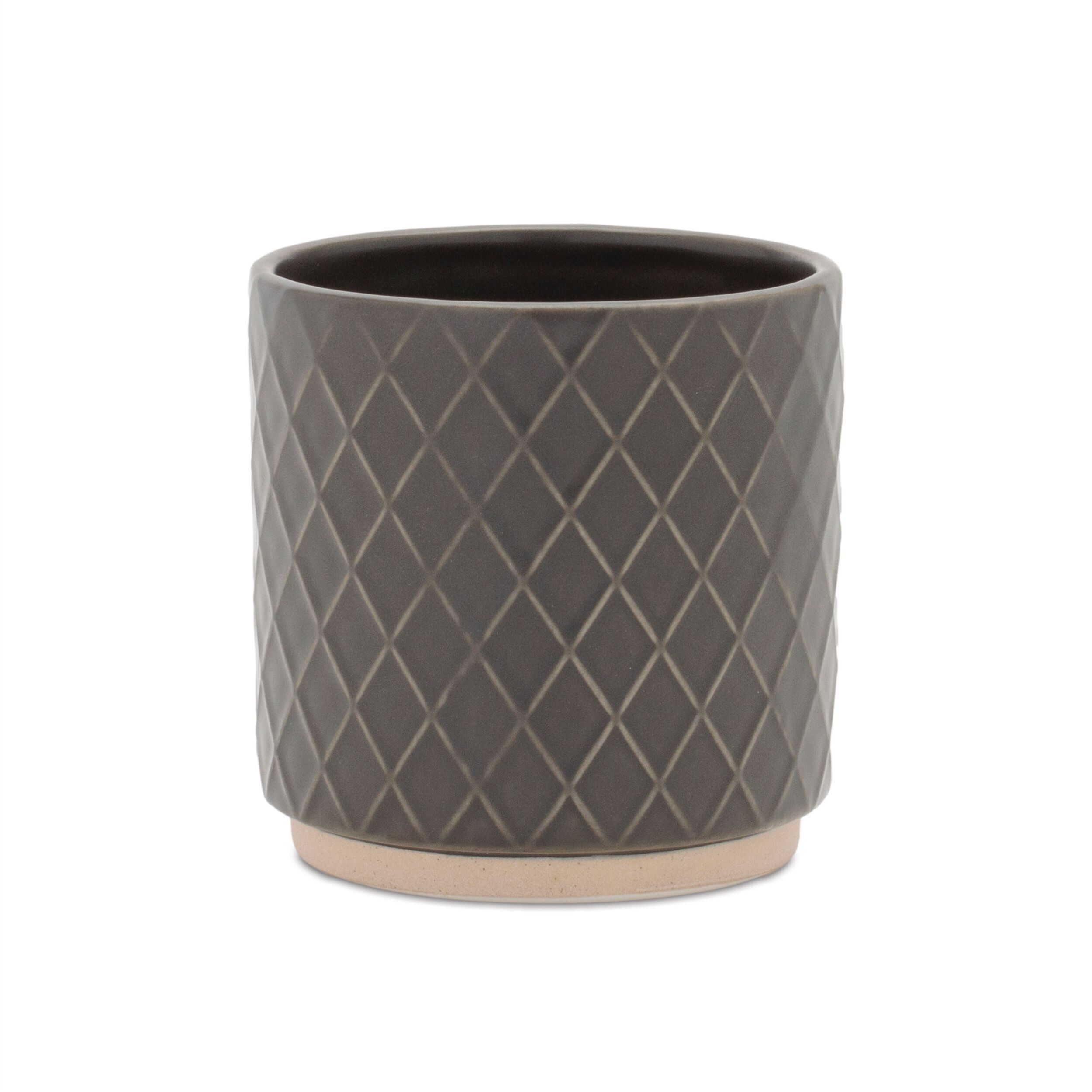 Ceramic Diamond Pattern Planter Set of 2, GRAY, alternate image number 2