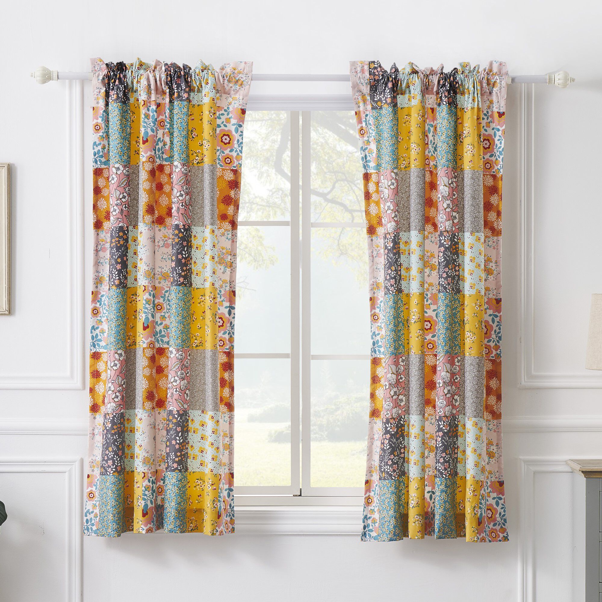 Carlie Window Curtain Panels, Set of 2, CALICO PATCHES, hi-res image number 0