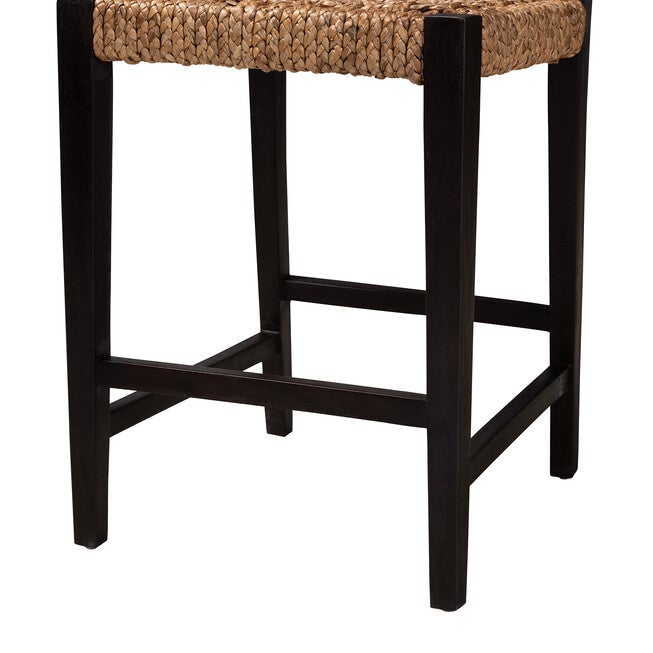 Alise Modern Bohemian Dark Brown Mahogany Wood and Seagrass Counter Stool, BROWN, alternate image number 7