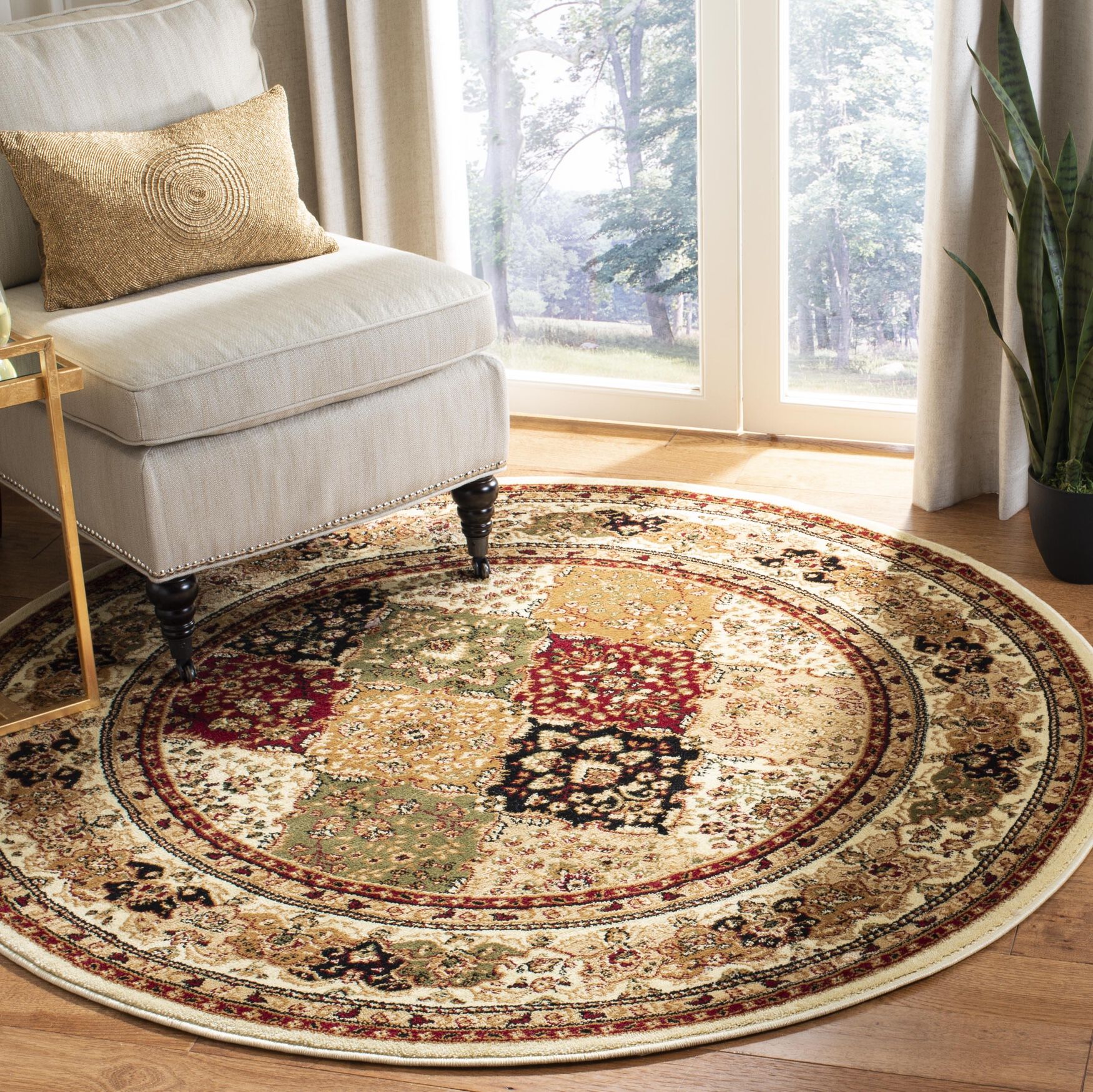 Lyndhurst 221 Multi / Ivory 5'-3 inches X 5'-3 inches Round Round Rug, , on-hover image number 1