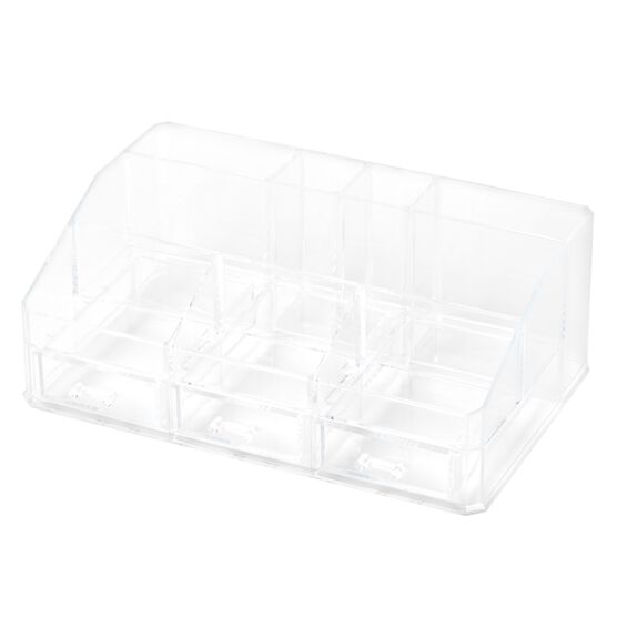 Clearly Chic Makeup Cosmetic Jewelry Organizer Display Box 8 Comp With 3 Drawers, , on-hover image number null