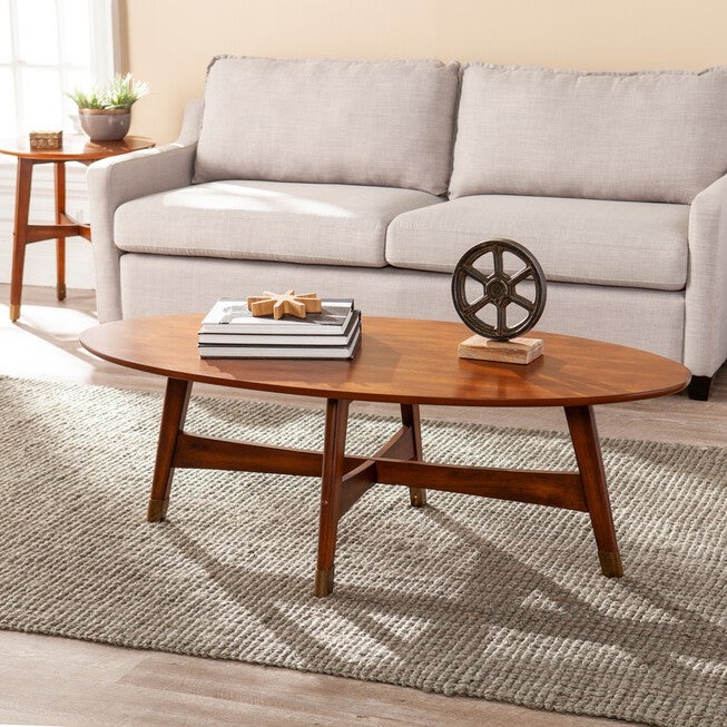 Rhoda Oval Midcentury Modern Coffee Table, SIENNA, hi-res image number null