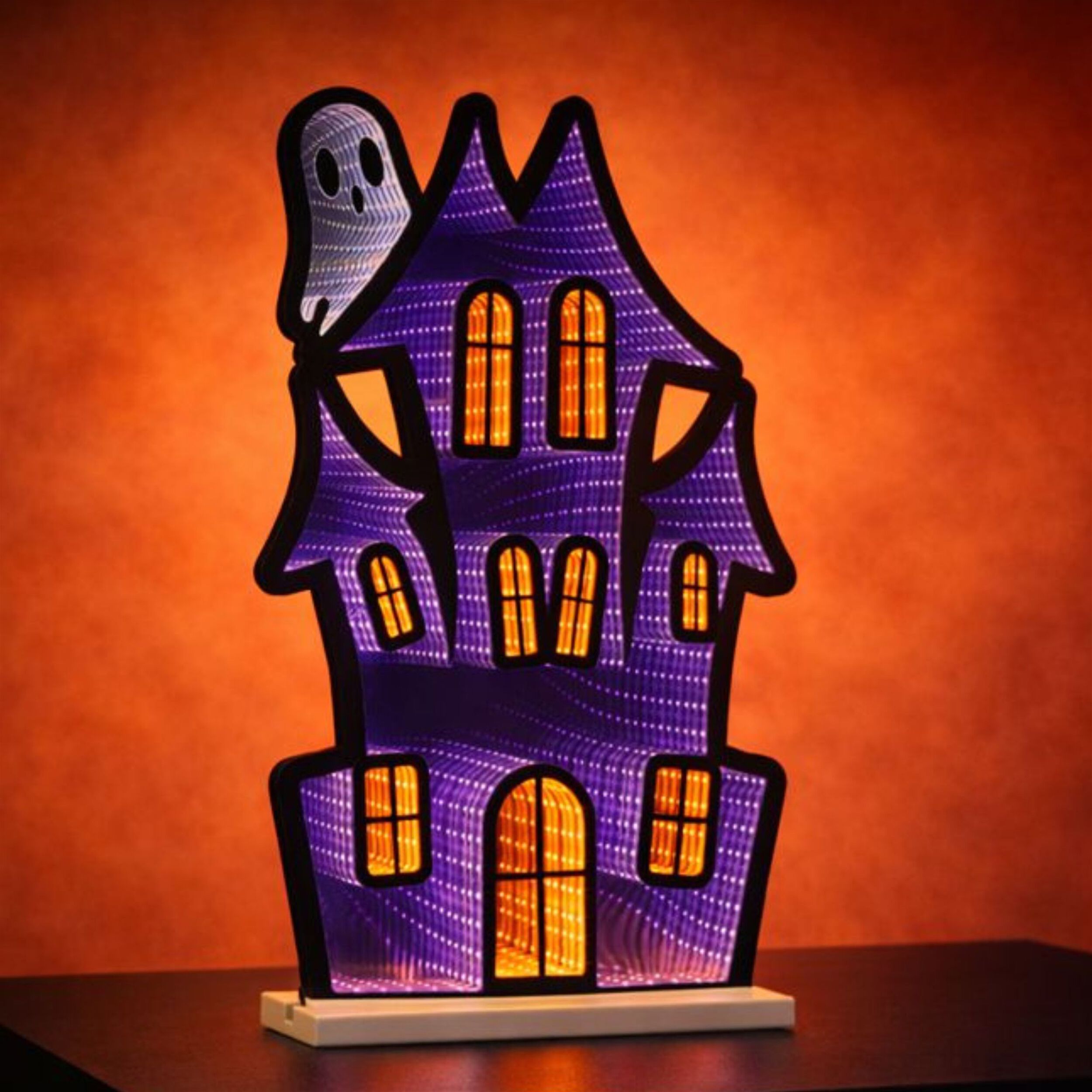 Haunted House w/Ghost Ekkolight 23.5 inchesH, PURPLE BLACK ORANGE, alternate image number 1