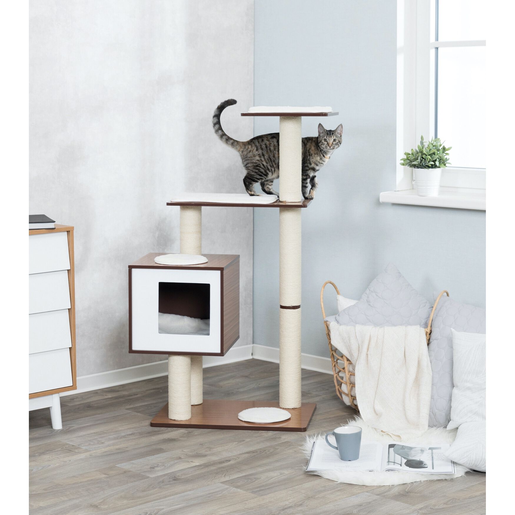 Avoca Wooden Cat Tower Scratching Post, , on-hover image number 1