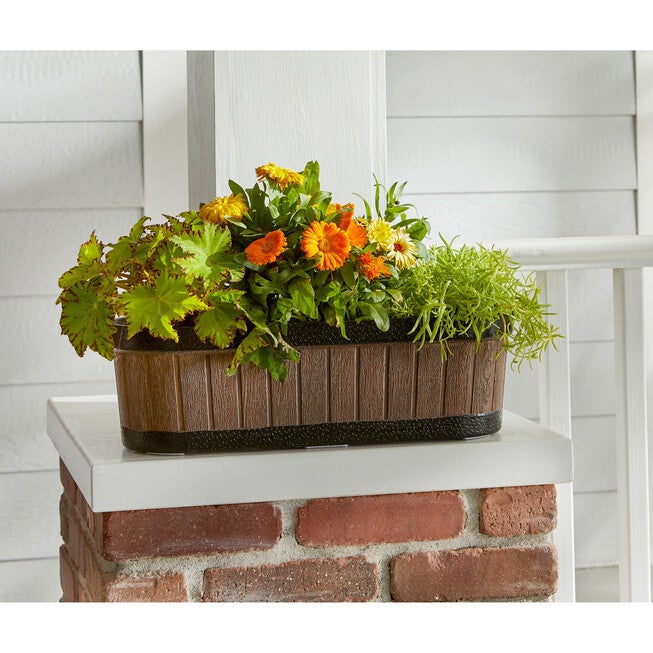 Oval Wooden Finish Planter, BROWN, hi-res image number 0