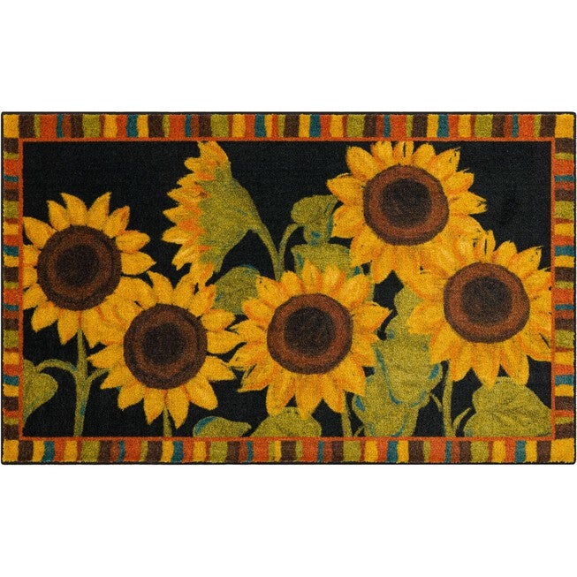 Sunflower Garden Kitchen Rug, BLACK, hi-res image number 0