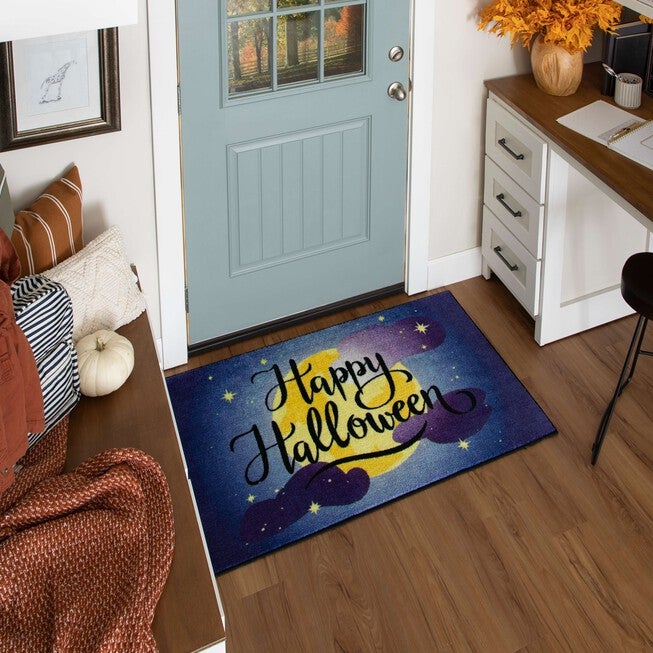 Halloween Moon Purple Kitchen Rug, , alternate image number null