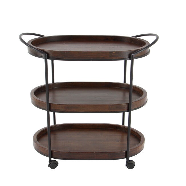Brown Pine and Metal Traditional Bar Cart, 30x25x16, , on-hover image number 1