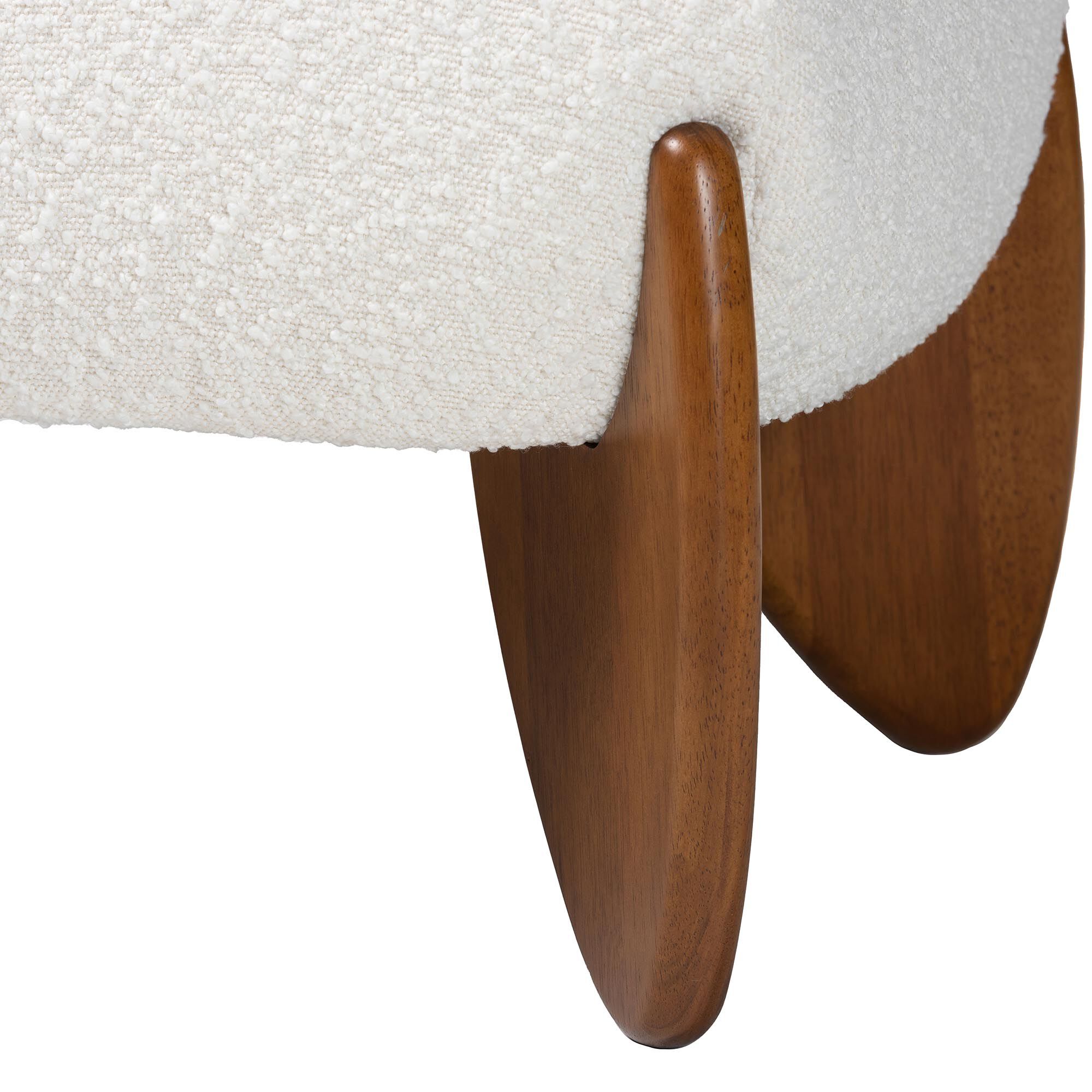 Vinicio Mid-Century Modern Cream Boucle Accent Bench, BROWN, alternate image number 4