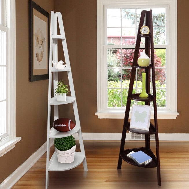 5-Shelf Corner Ladder Bookcase-Espresso, , alternate image number 16