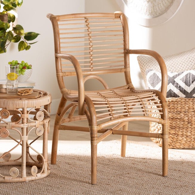Seminyak Modern Bohemian Natural Rattan Lounge Chair, , alternate image number null