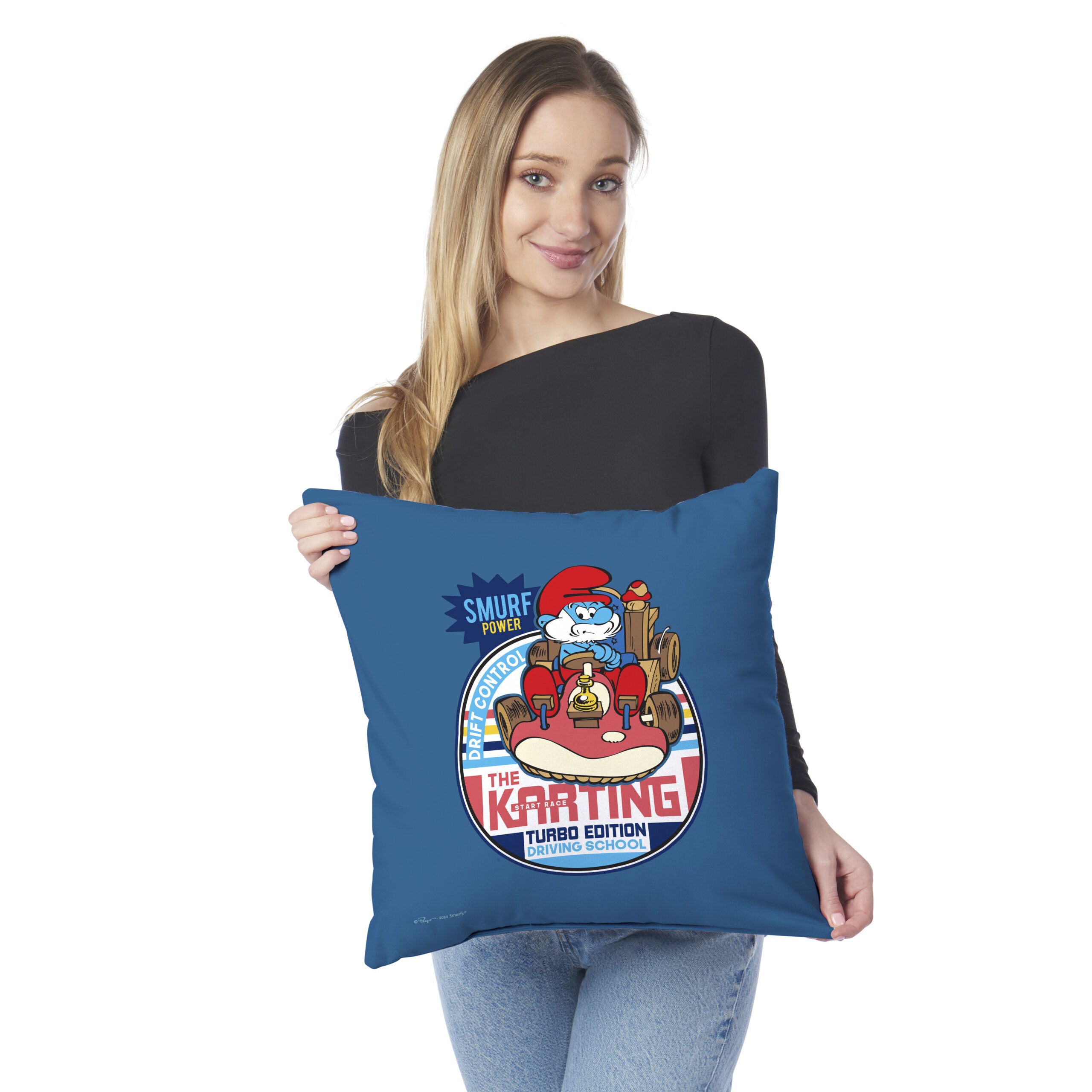 Smurfs Turbo Edition Throw Pillow 18x18 inches, BLUE, on-hover image number 1