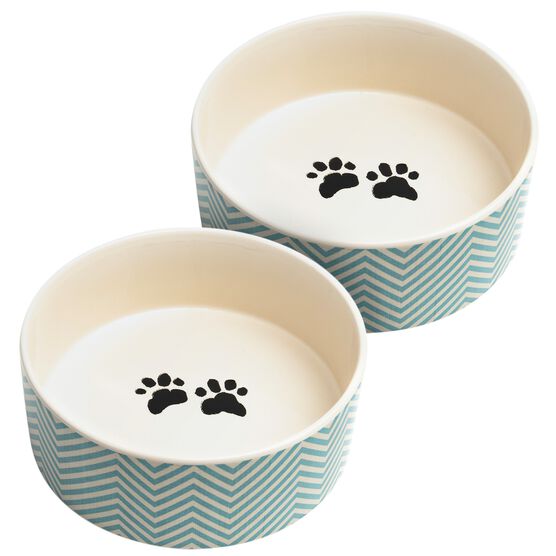 Set Of Two Talto Large Pet Dog Bowls, TURQUOISE WHITE, hi-res image number null