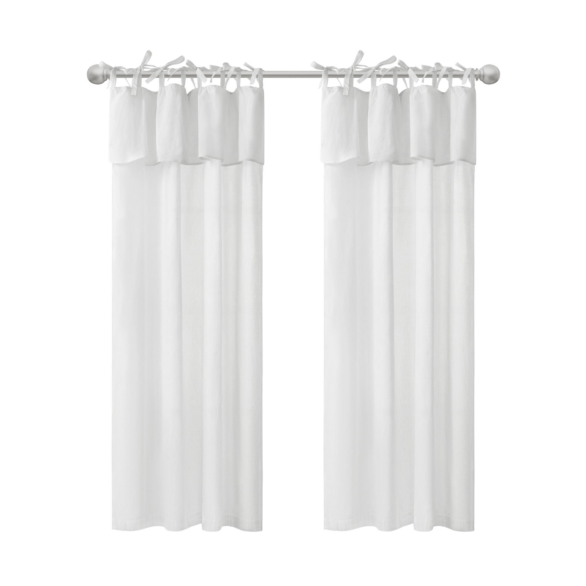 Recycled Cotton Blend Ruffle Tie Top Curtain Pair, WHITE, hi-res image number 0