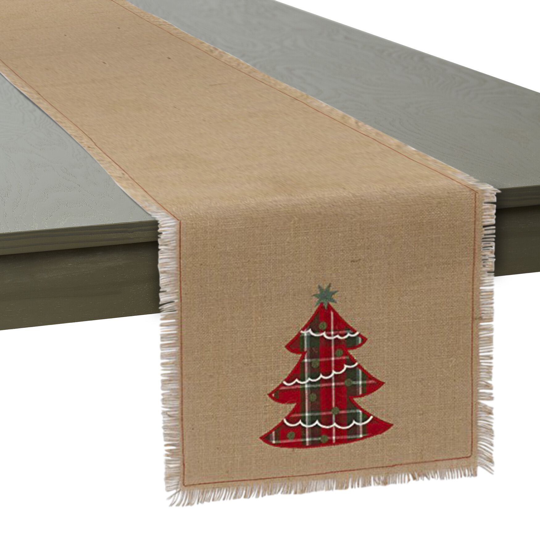 Embroidered Tree Burlap Table Runner, , alternate image number 2