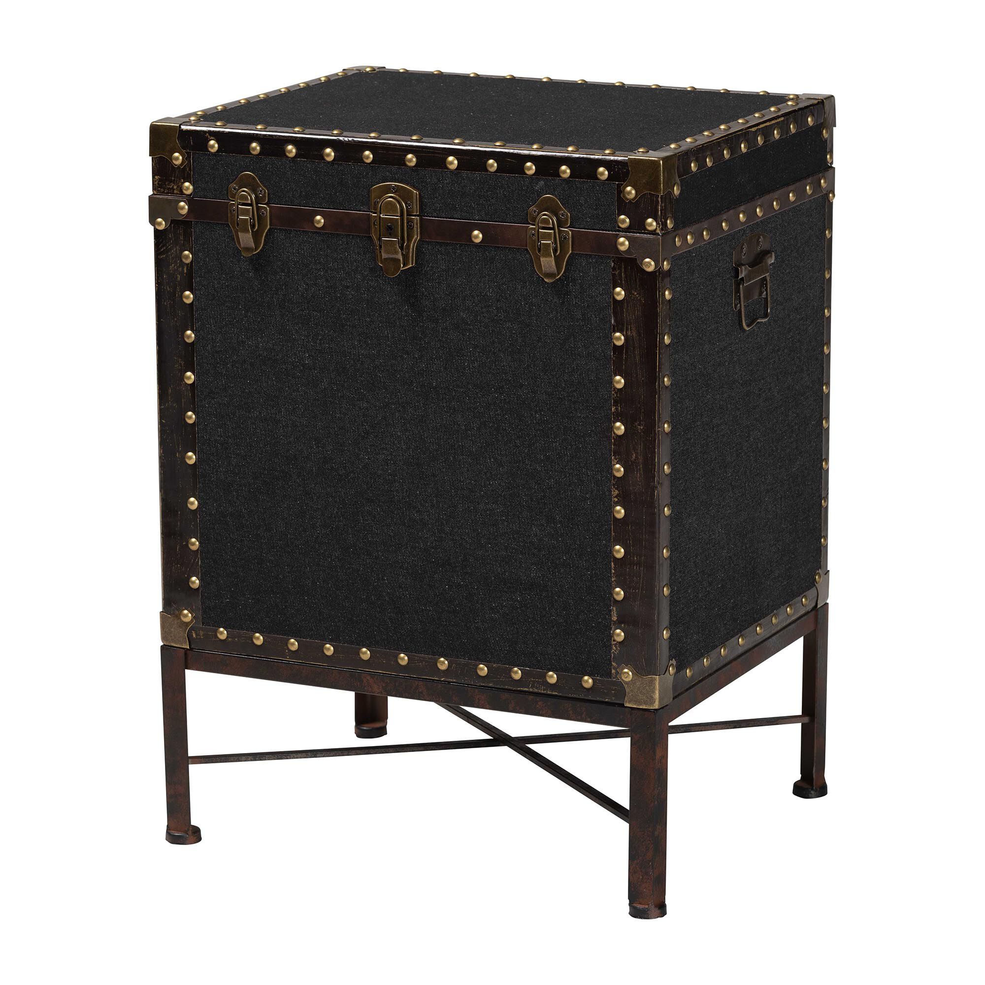 Laura Vintage Black Canvas Lift-Top Trunk End Table, BLACK, alternate image number 1