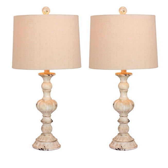 Cottage Antique White Resin 26.5 inches Table Lamp, Set 2, WHITE, hi-res image number 0