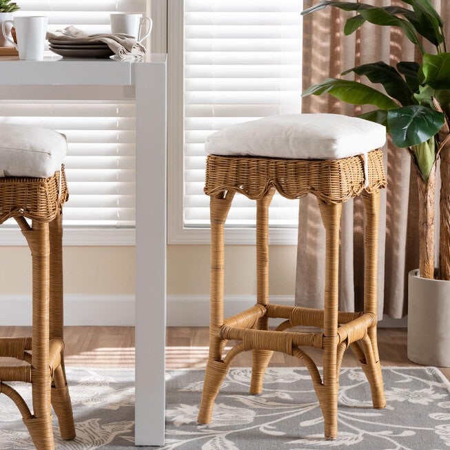 Muy Bohemian Scallop Honey Rattan Bar Stool, HONEY, hi-res image number null