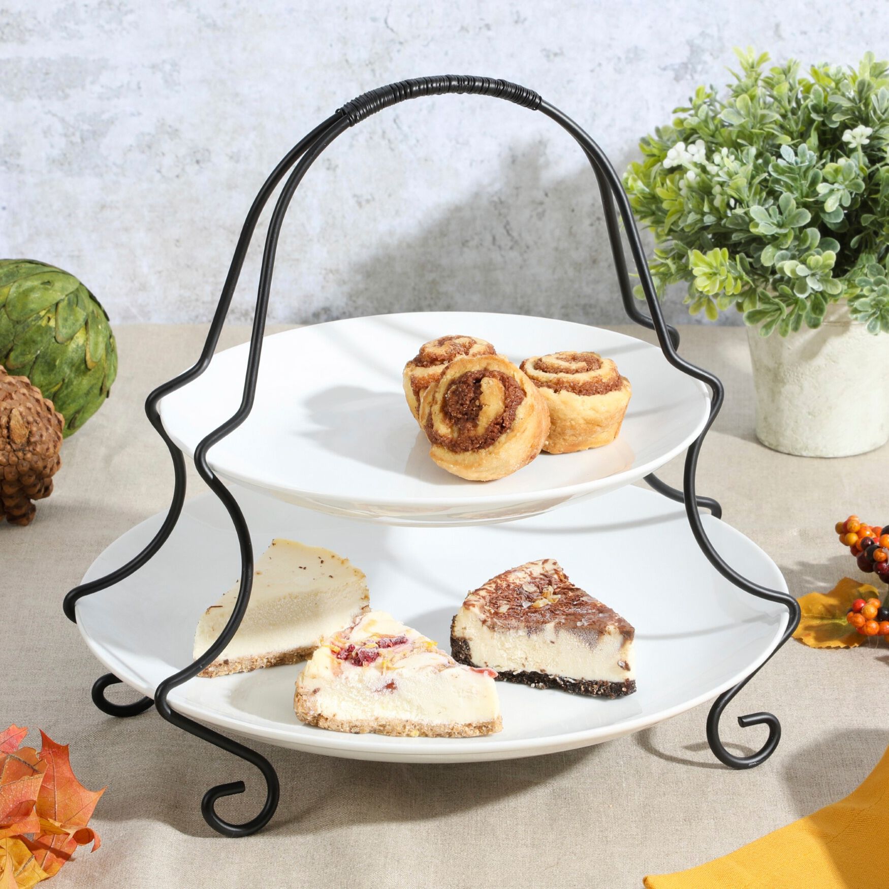 2-Tier Serving Set with Wire Stand