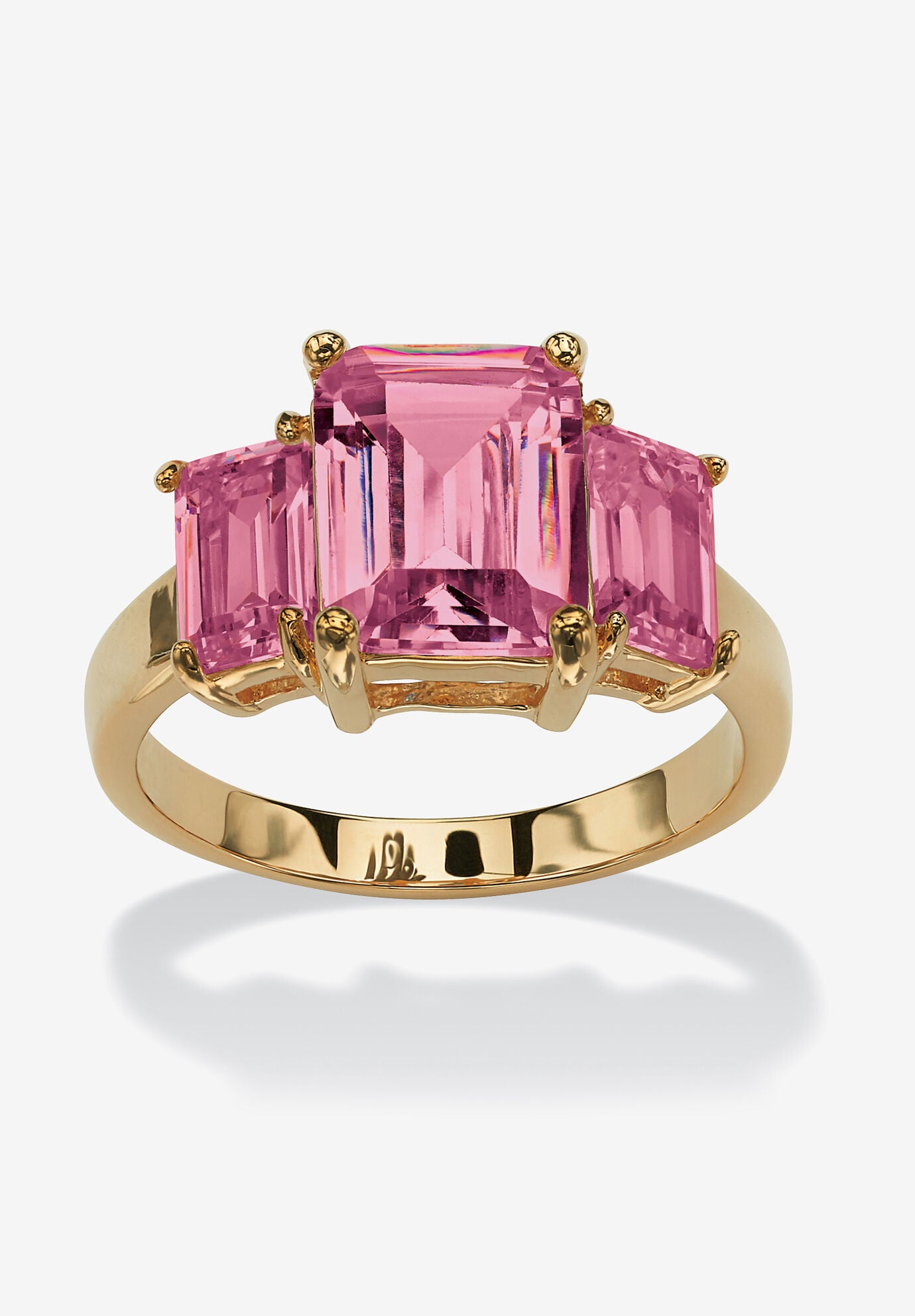 Yellow Gold-Plated Simulated Emerald Cut Birthstone Ring, OCTOBER, hi-res image number 0