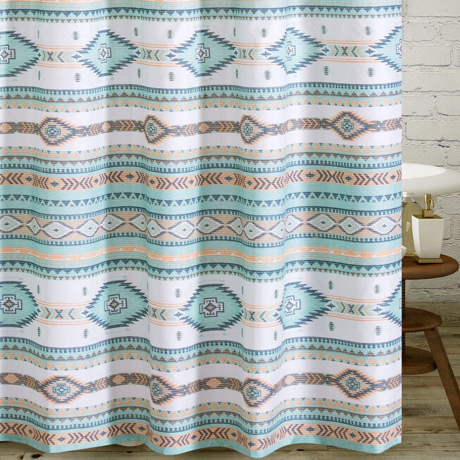 Phoenix Turquoise Bath Shower Curtain, TURQUOISE, hi-res image number 0