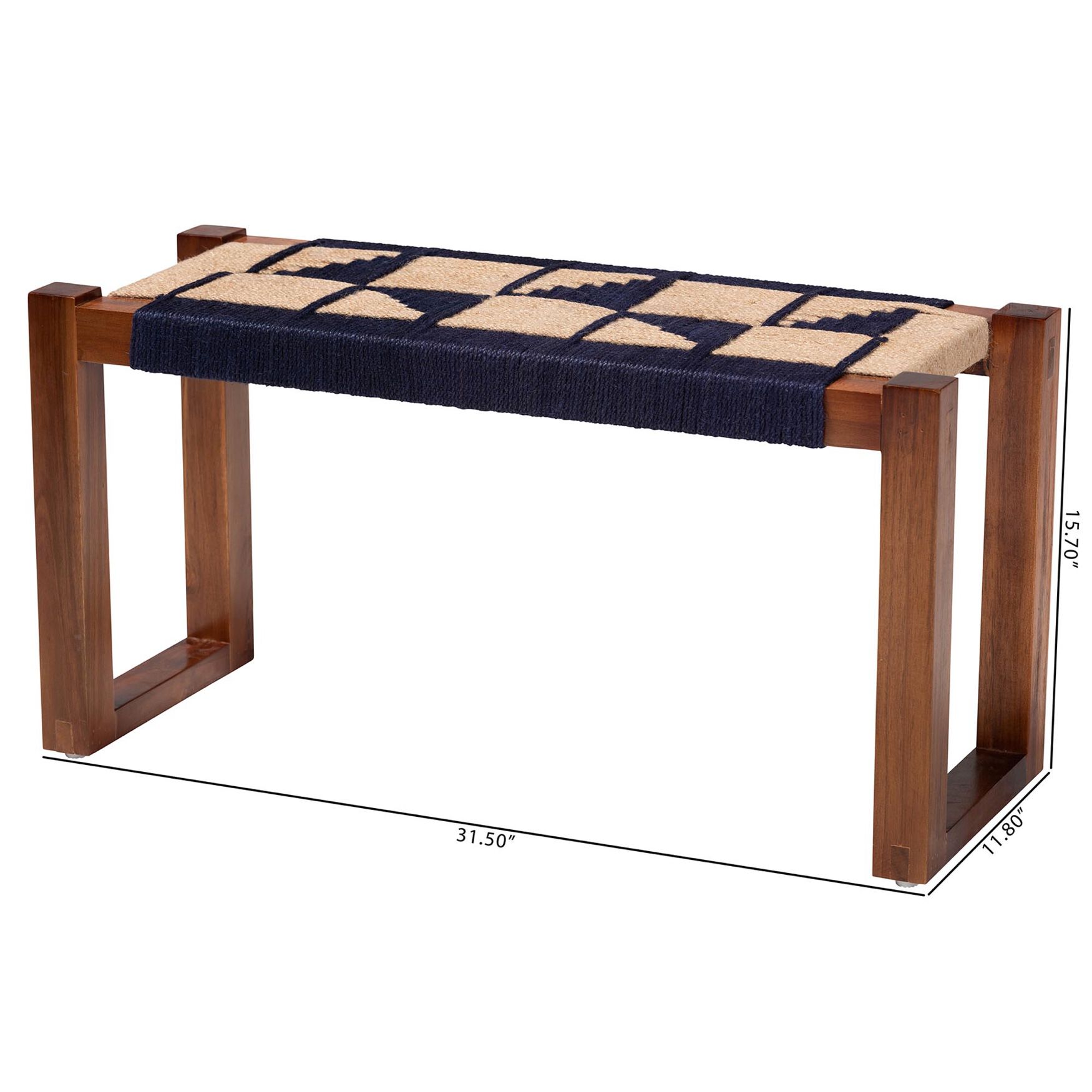 Jerilyn Modern Bohemian Two-Tone Navy Blue and Natura Brown Seagrass and Acacia Wood Accent Bench, , alternate image number 13