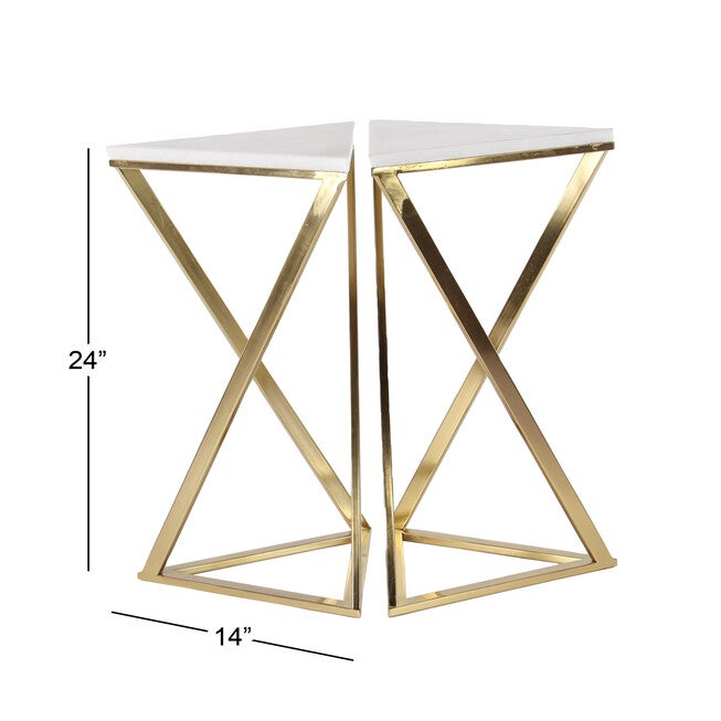 Set of 2 Gold Marble Contemporary Accent Table, 14 inches x 24 inches, , alternate image number null