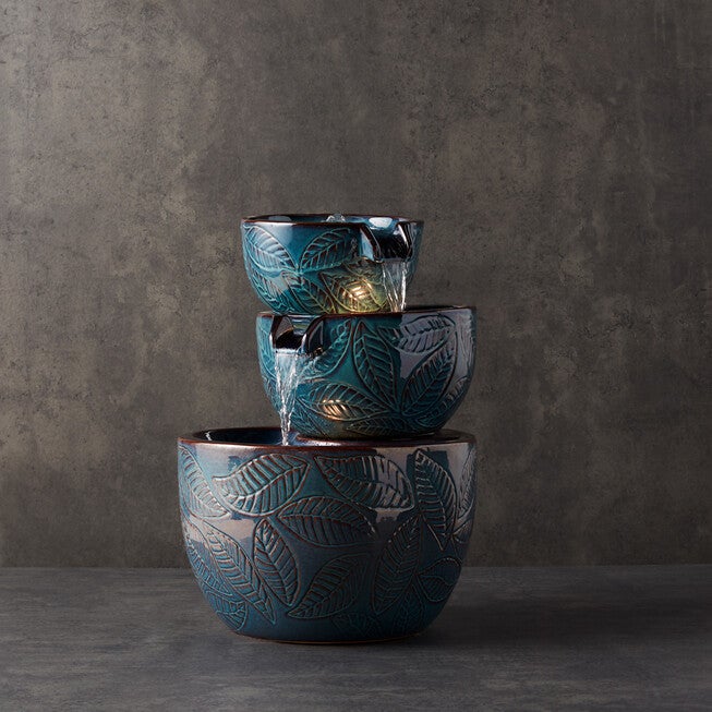 Ceramic Tiered Bowl Fountain With Leaf Design 22.5 inchesH, , on-hover image number 1