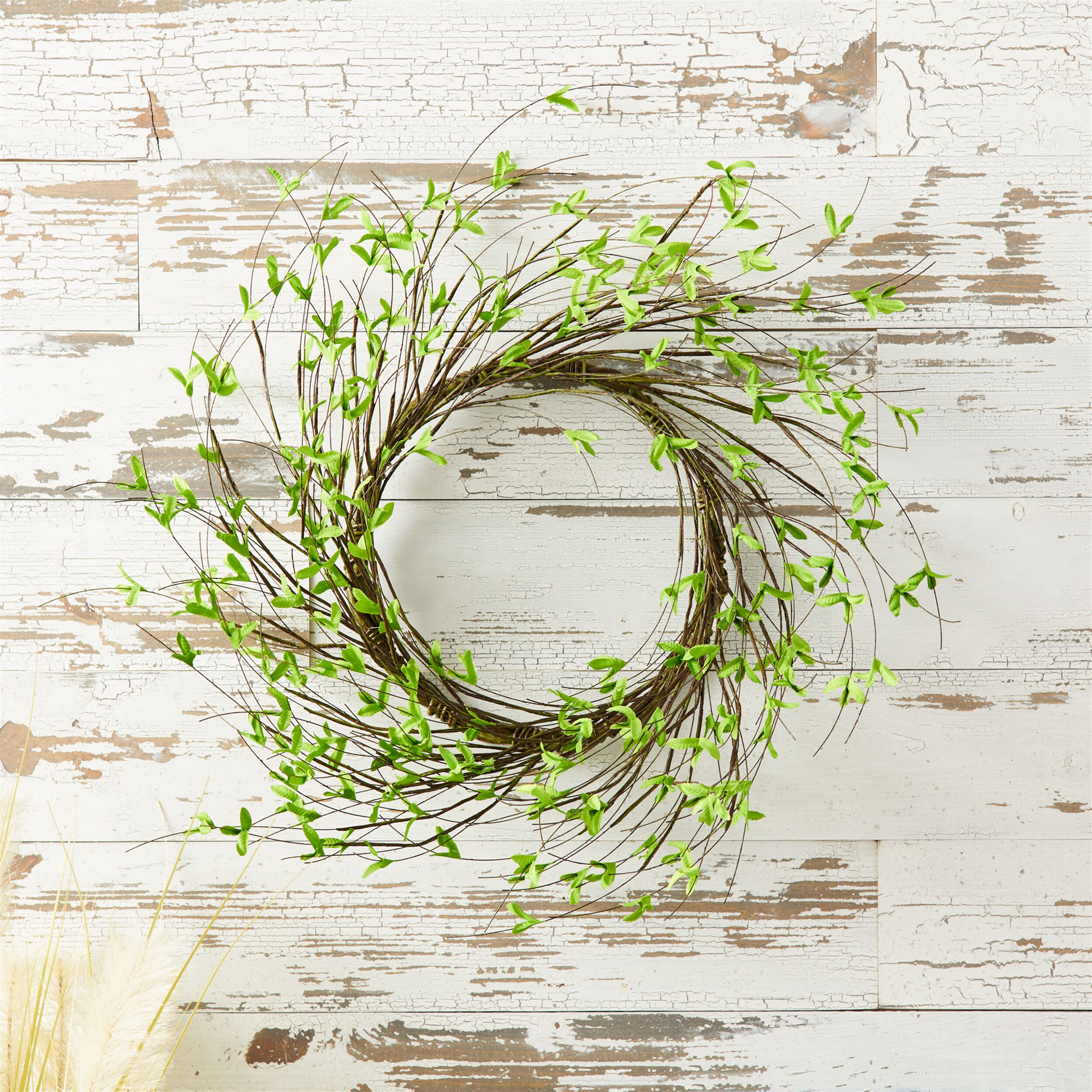 Mini Leaf Twig Wreath 22IND, GREEN, alternate image number 3