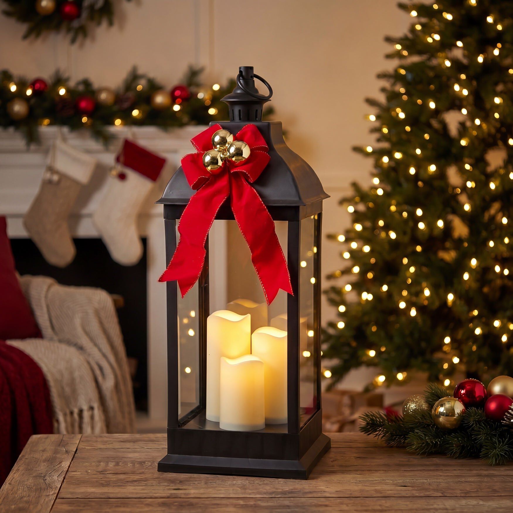 25"H Pre-lit Candle lantern