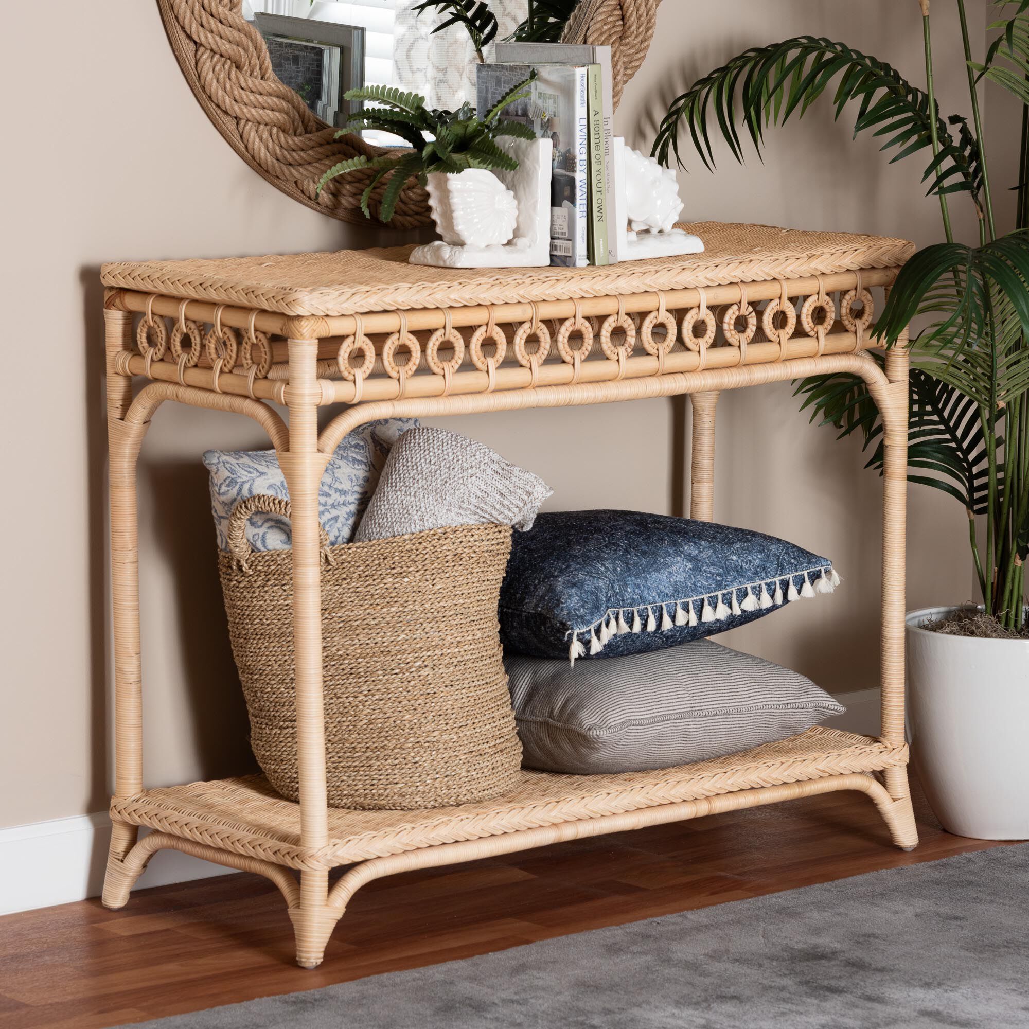 Oxford Braided Natural Rattan Console Table | Catherines