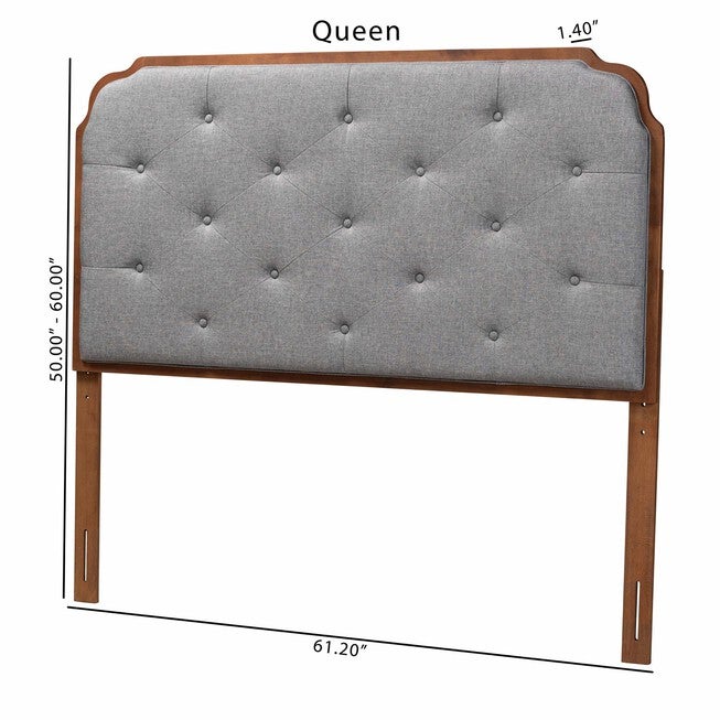 Shanti Classic And Traditional Grey Fabric And Walnut Brown Finished Wood King Size Headboard, , alternate image number 6