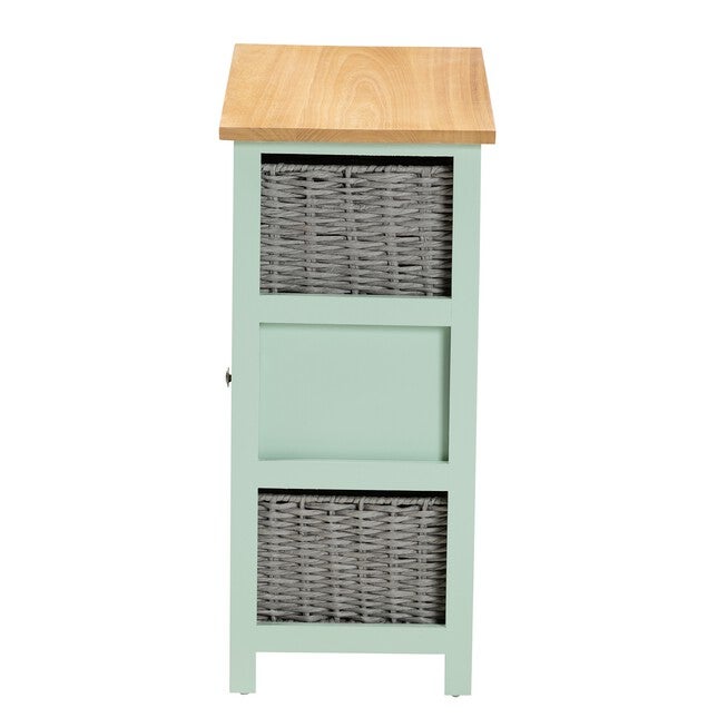 Valtina Modern And Contemporary Two-Tone Oak Brown And Mint Green Finished Wood 3-Drawer Storage Unit With Baskets, , alternate image number 3