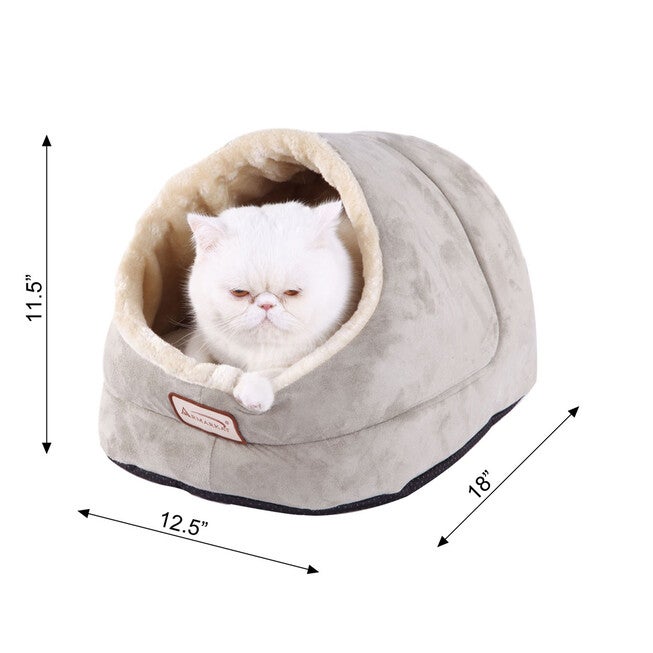 Faux Suede, Faux Fur Pet Cat Dog Cave Pet Bed, Sage Green/ Beige, , alternate image number 6