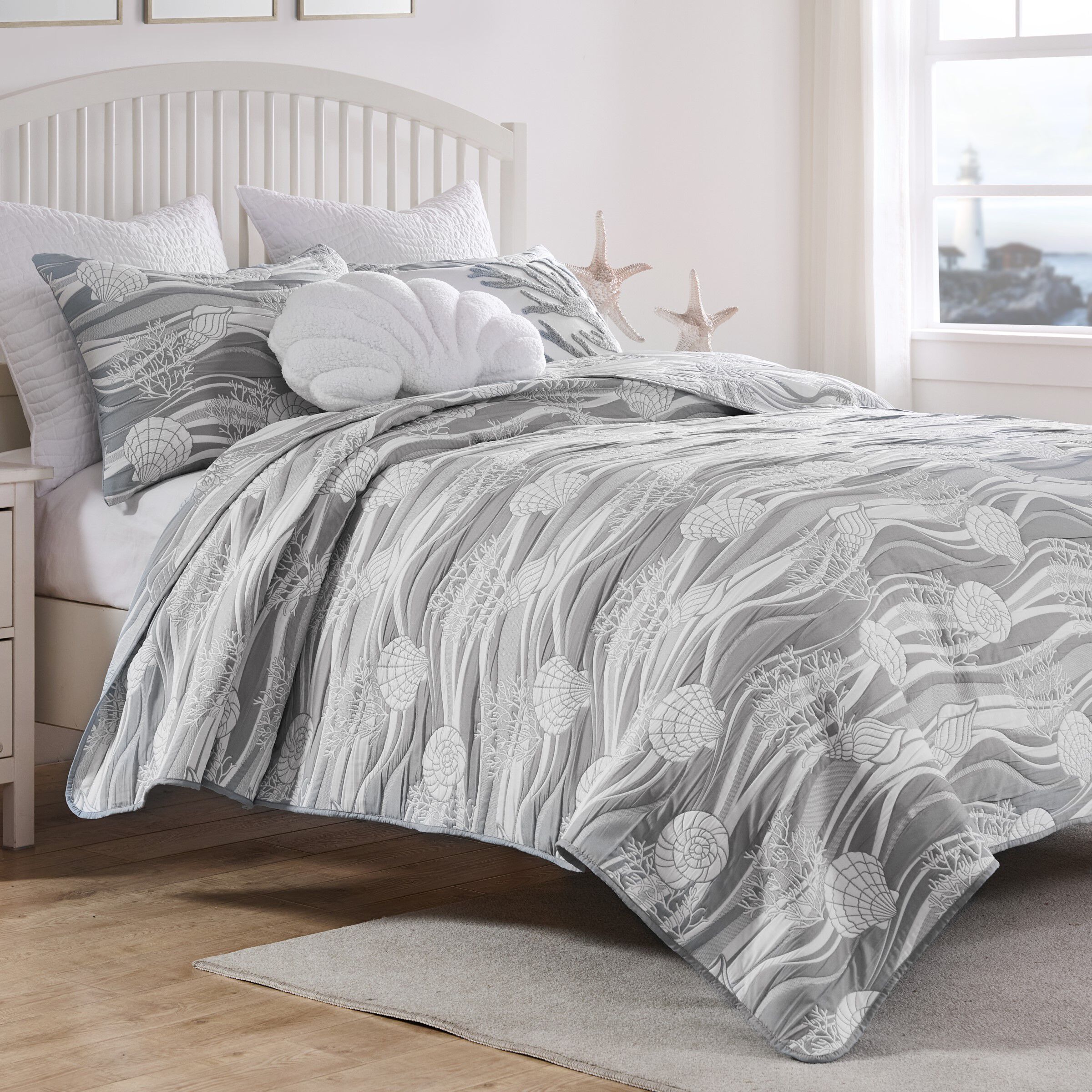 Greenland Home Fashions Dover Reversible Matelass&eacute; Coverlet Set, HARBOR GRAY, alternate image number 3