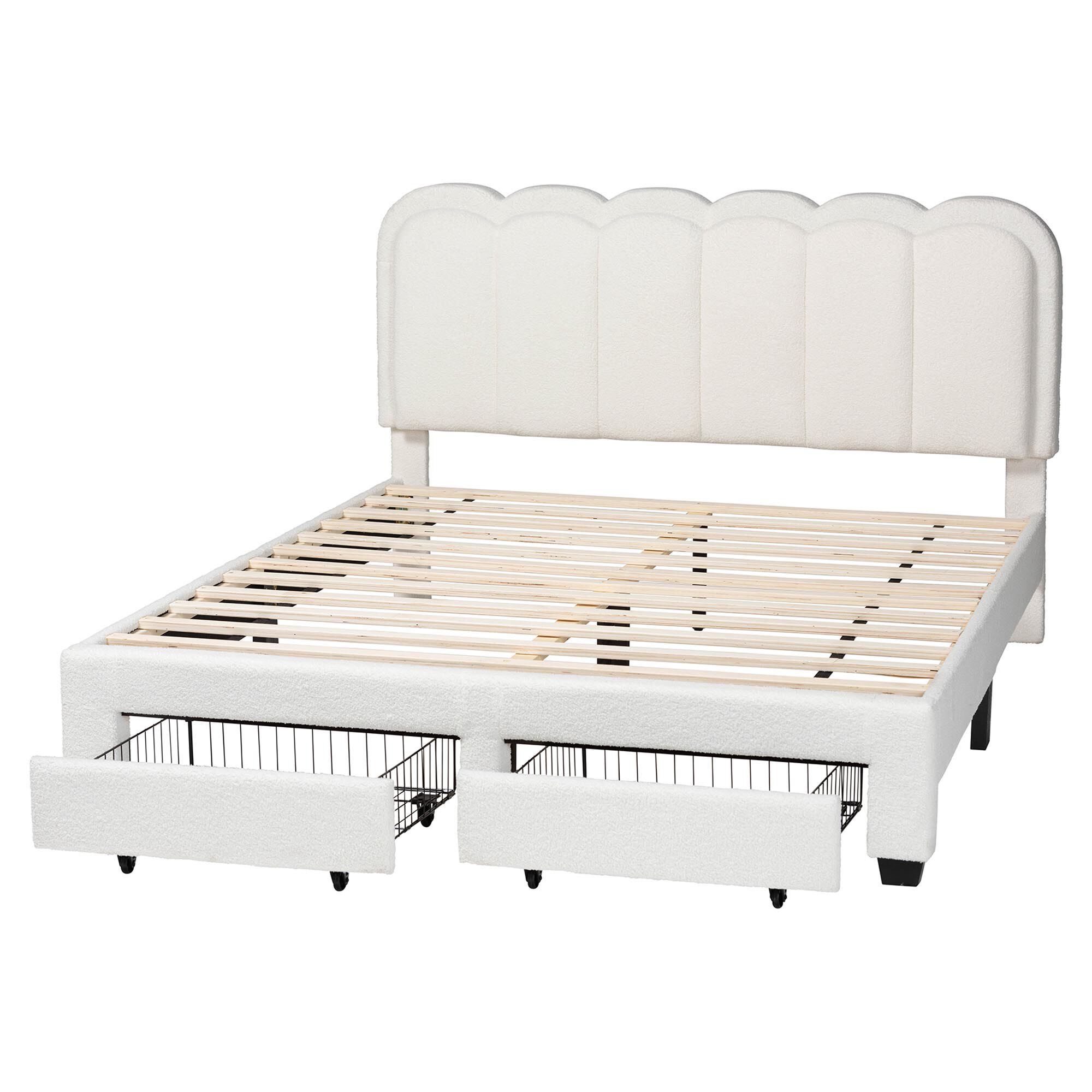Caradonna Cream Teddy-Bear Fabric Bed with Storage, CREAM, alternate image number 4